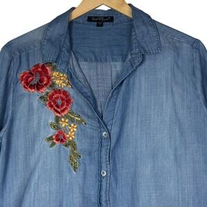 Velvet Heart Womens Size Large Blue Tencel Chambray Button Down Shirt Boho